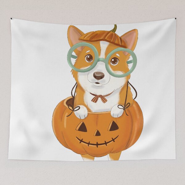 Item preview, Halloween Corgi in Pumpkin Patch – Retro Vintage Autumn Dog designed and sold by Iqrapixels.