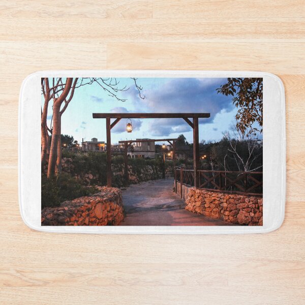 Item preview, Rustic Stone Pathway With Hanging Lanterns Leading Through Village At Twilight Evening designed and sold by Nmallia.