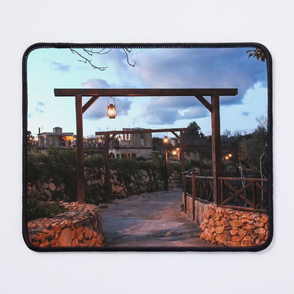 Item preview, Rustic Stone Pathway With Hanging Lanterns Leading Through Village At Twilight Evening designed and sold by Nmallia.