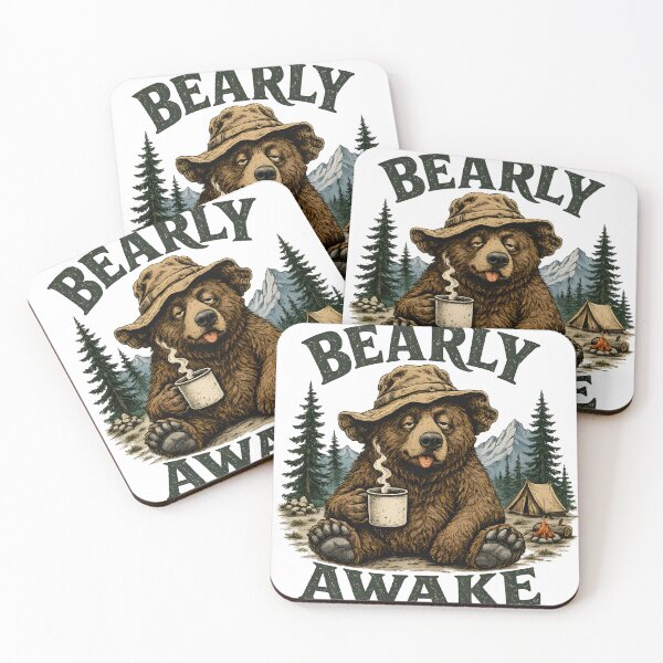 Item preview, Bearly Awake Camping Bear Coffee Humor designed and sold by SRY SHOP.