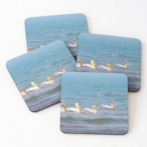 Item preview, Great White Pelicans and gulls on misty jetty on Lake Michigan in Sheboygan  designed and sold by TerraMediaLLC.