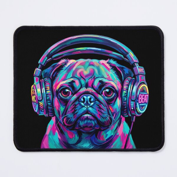 Item preview, Pop Art Pug with Headphones - Neon Colorful DJ Dog designed and sold by Pfotenfaden.