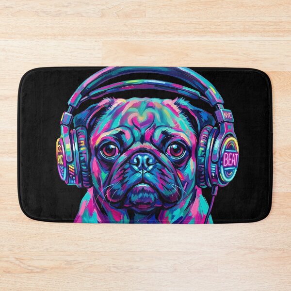 Item preview, Pop Art Pug with Headphones - Neon Colorful DJ Dog designed and sold by Pfotenfaden.