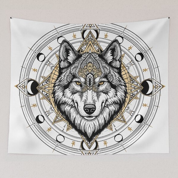 Item preview, Mystical Wolf Sacred Geometry — Moon Phase Spiritual Art designed and sold by Luna-Flow.