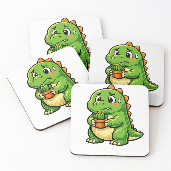 Item preview, Funny Dinosaur Holding Tiny Cactus Cartoon designed and sold by MIROUZ2000.
