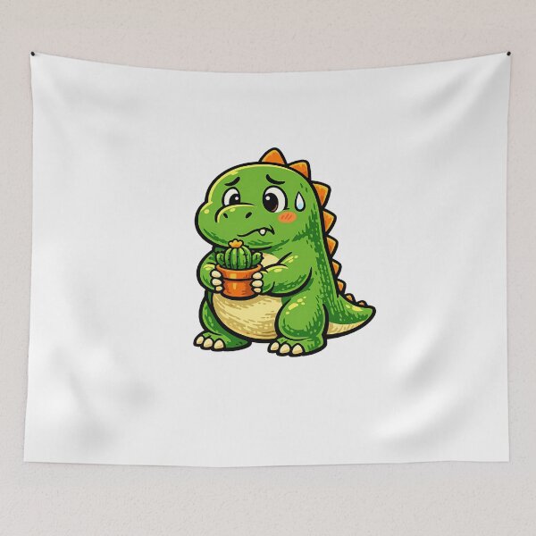 Item preview, Funny Dinosaur Holding Tiny Cactus Cartoon designed and sold by MIROUZ2000.