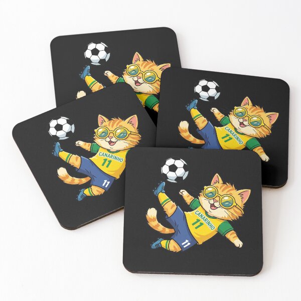 Item preview, Brazil Soccer Cat Bicycle Kick — Canarinho Number 11 Cartoon designed and sold by David Mateo ArtWorks.