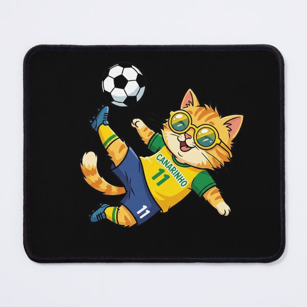 Item preview, Brazil Soccer Cat Bicycle Kick — Canarinho Number 11 Cartoon designed and sold by David Mateo ArtWorks.