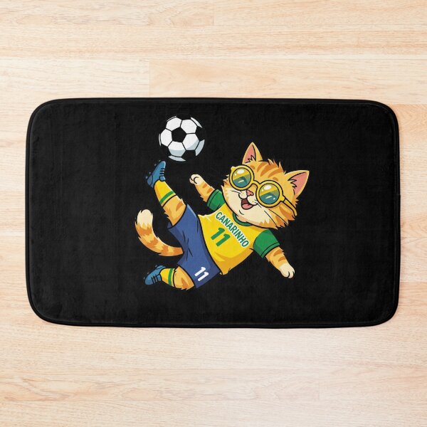 Item preview, Brazil Soccer Cat Bicycle Kick — Canarinho Number 11 Cartoon designed and sold by David Mateo ArtWorks.