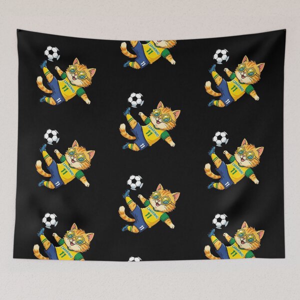 Item preview, Brazil Soccer Cat Bicycle Kick — Canarinho Number 11 Cartoon designed and sold by David Mateo ArtWorks.