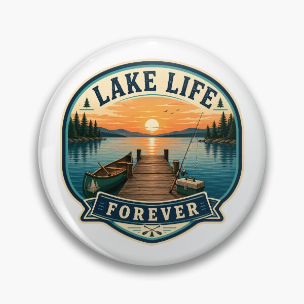 Item preview, Lake Life Forever | Vintage Lake House Sunset Canoe Badge designed and sold by Forged in the Warp.