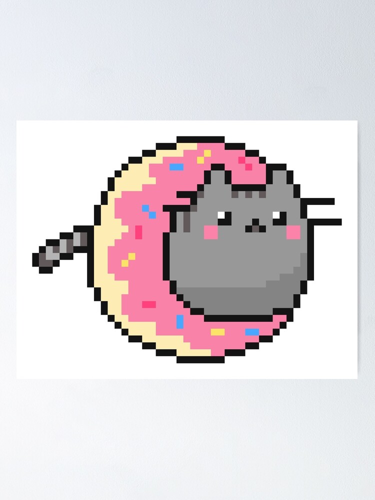 Cat In Donut Pixel Art Poster By Dawodjohmani Redbubble