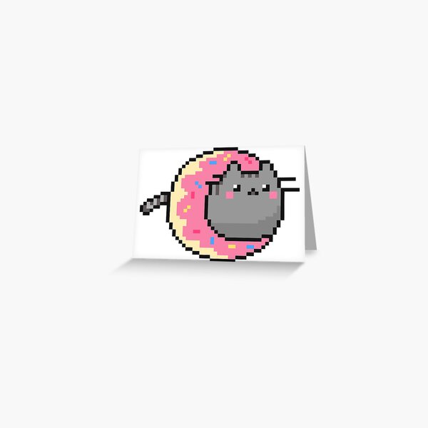 cat in donut pixel art greeting card by dawodjohmani redbubble redbubble