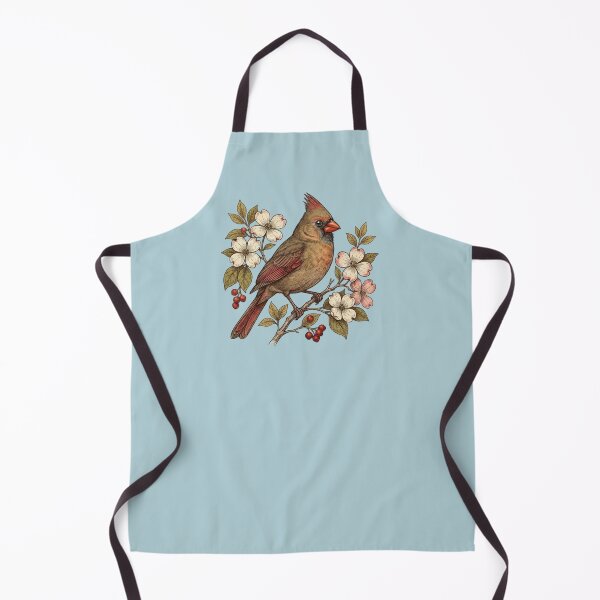 Item preview, Vintage Female Northern Cardinal Dogwood Blossoms Illustration designed and sold by BirdsnStuff.