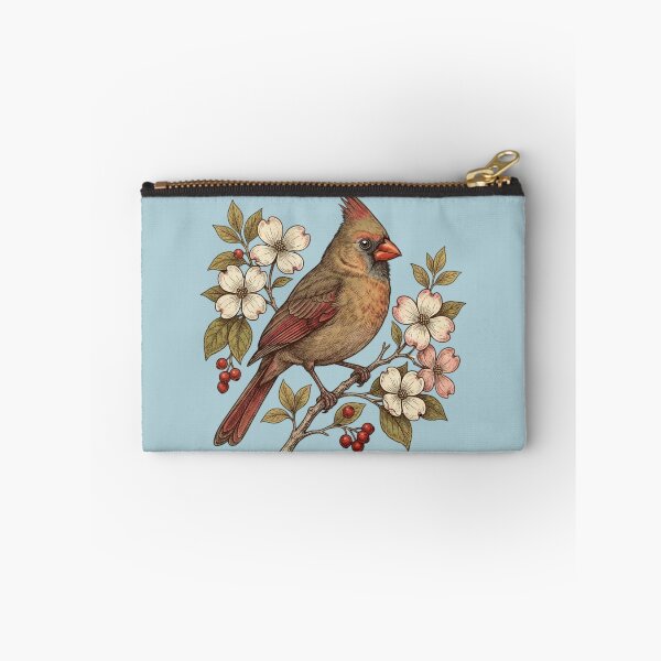 Item preview, Vintage Female Northern Cardinal Dogwood Blossoms Illustration designed and sold by BirdsnStuff.