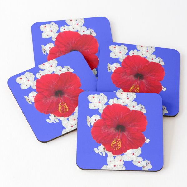 Item preview, Red Hibiscus surrounded by white blooming flowers. designed and sold by shorethings.