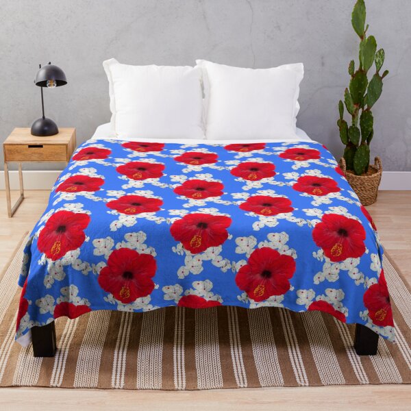 Item preview, Red Hibiscus surrounded by white blooming flowers. designed and sold by shorethings.