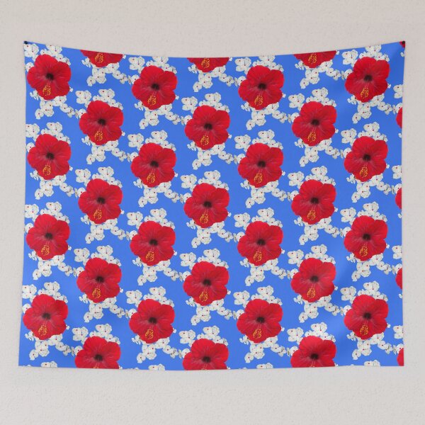 Item preview, Red Hibiscus surrounded by white blooming flowers. designed and sold by shorethings.