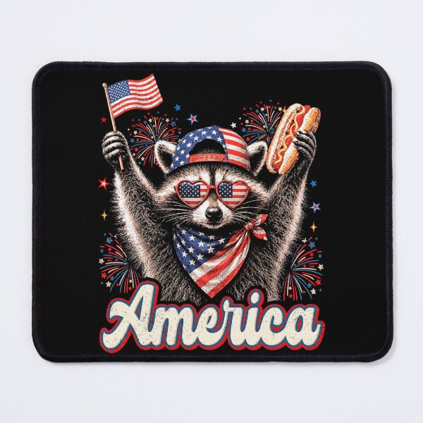 Item preview, Retro Funny America Raccoon Hot Dog Lovers Patriotic US Flag designed and sold by elongatedjazz.