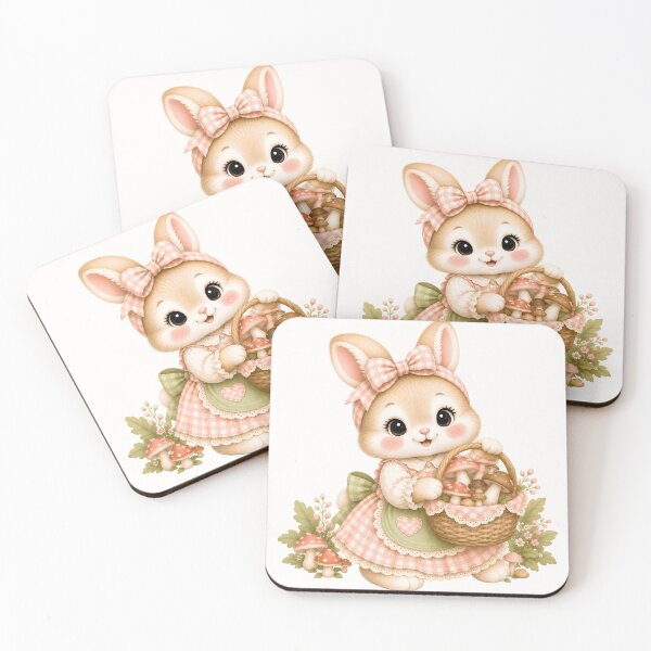Item preview, Cute Coquette Bunny Mushroom Basket | Kawaii Cottagecore Rabbit Illustration | Pastel Woodland Bunny Art designed and sold by looplandger.