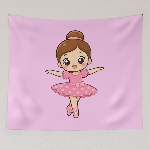 Item preview, Cute Chibi Ballerina Girl Dancing Pink Polka Dot Tutu designed and sold by Shape Snip Studio.