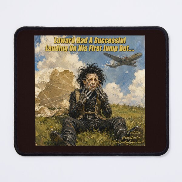 Item preview, Edward Scissorhands’ First Parachute Landing – Funny Cartoon designed and sold by Rick London Gifts.