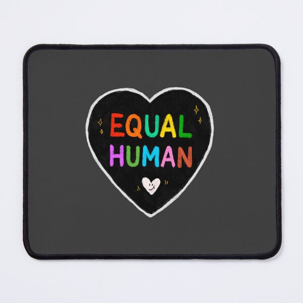 Item preview, Equal Human – Rainbow Pride Typography Heart on Black designed and sold by thesalynn.