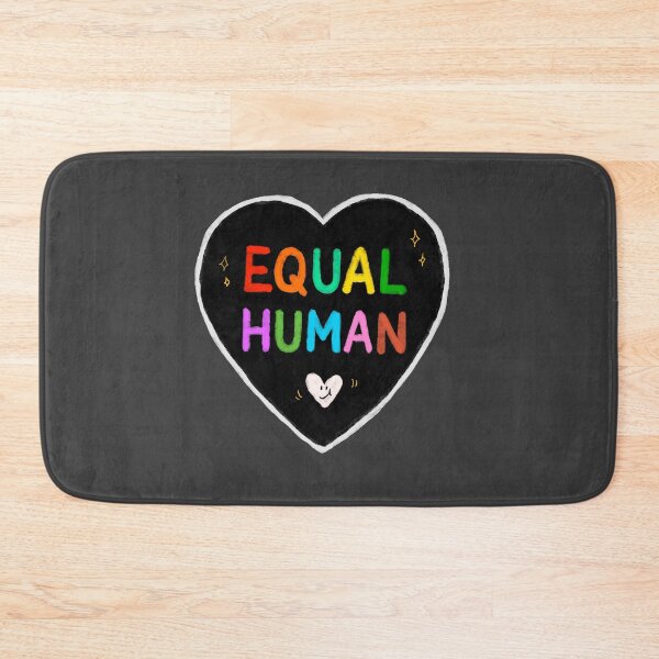 Item preview, Equal Human – Rainbow Pride Typography Heart on Black designed and sold by thesalynn.