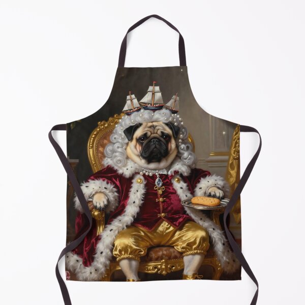 Item preview, Regal Pug King Portrait in Royal Robes Seated on Ornate Golden Throne Wearing Ship Wig designed and sold by LisaMise.