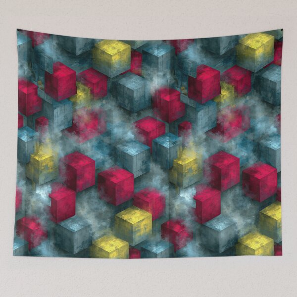 Item preview, Abstract Blue and Pink Geometric Cubes designed and sold by Piotrek0001.