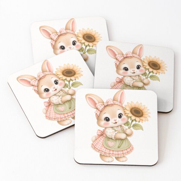 Item preview, Cute Coquette Bunny with Sunflower | Kawaii Cottagecore Rabbit Illustration | Pastel Floral Bunny Art designed and sold by looplandger.