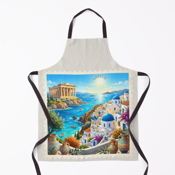 Item preview, Greece Santorini & Parthenon Vintage Postage Stamp – Greek Islands Travel Art designed and sold by Timeless Decor.