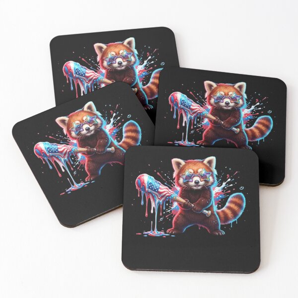 Item preview, Funny Red Panda Ice Cream Baseball Patriotic USA Flag Sunglasses 4th of July Meme Art designed and sold by bilal sibgui.