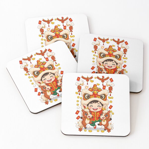 Item preview, Cute Chibi Lion Dance Kid with Lucky Horses – Chinese New Year Festive Illustration designed and sold by Beeform.