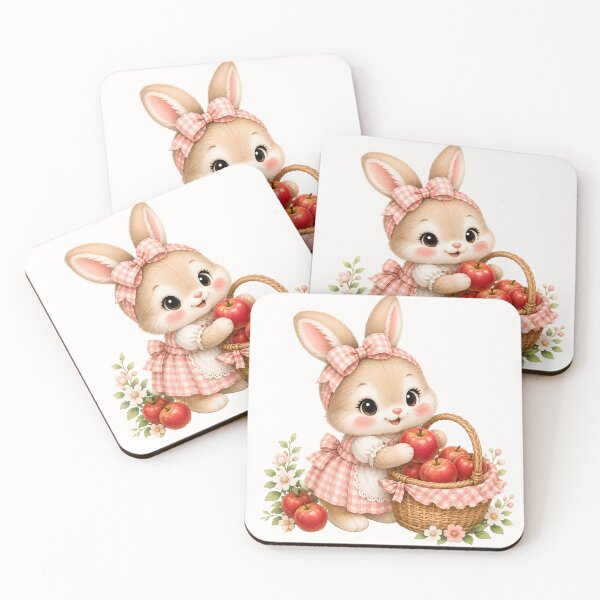 Item preview, Cute Coquette Bunny Apple Harvest | Kawaii Cottagecore Rabbit Illustration | Pastel Apple Picking Bunny Art designed and sold by looplandger.