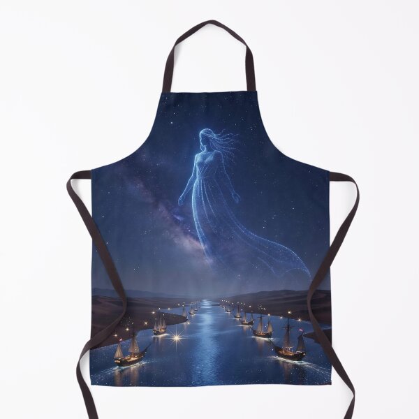Item preview, Celestial Star Goddess Over Night River With Sailing Ships Crossing a Desert Under the Milky Way designed and sold by LisaMise.