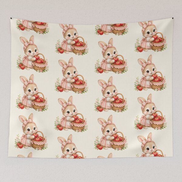 Item preview, Cute Coquette Bunny Apple Harvest | Kawaii Cottagecore Rabbit Illustration | Pastel Apple Picking Bunny Art designed and sold by looplandger.