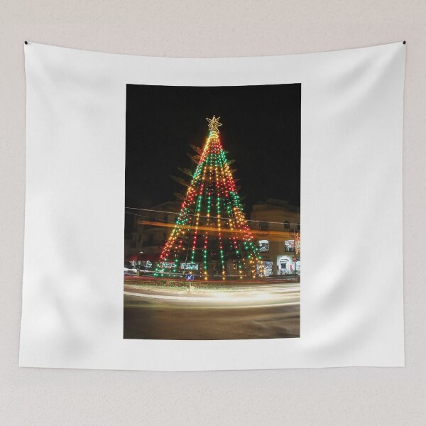 Item preview, Festive Christmas Tree With Colorful Lights and Star Topper Illuminating Nighttime Street designed and sold by Nmallia.