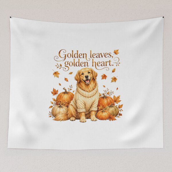 Item preview, Golden Leaves Golden Heart Cute Dog Autumn Pumpkin Patch designed and sold by AQUILAKREO.
