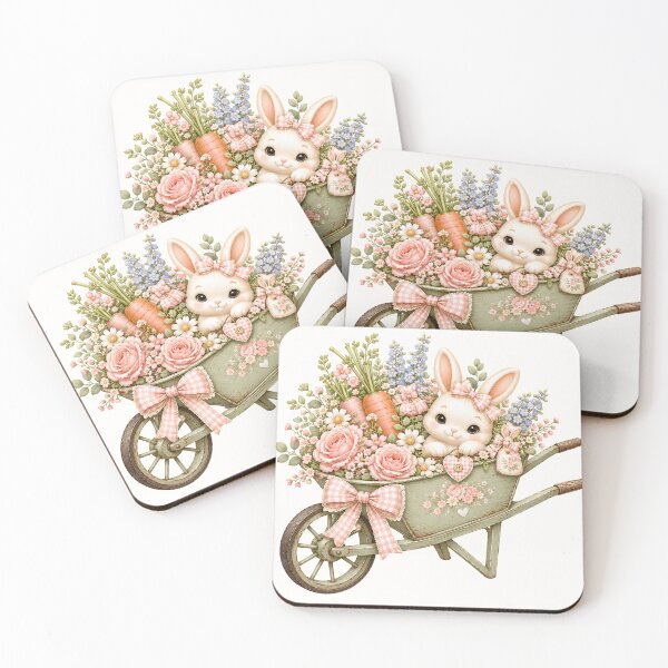 Item preview, Coquette Bunny Garden Wheelbarrow | Cute Cottagecore Rabbit Illustration | Kawaii Floral Harvest Bunny Art designed and sold by looplandger.
