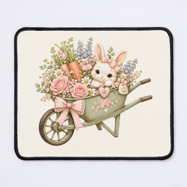 Item preview, Coquette Bunny Garden Wheelbarrow | Cute Cottagecore Rabbit Illustration | Kawaii Floral Harvest Bunny Art designed and sold by looplandger.