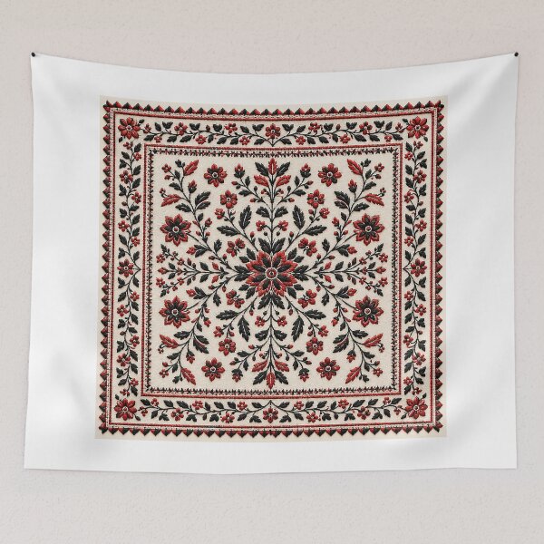 Item preview, Luxury Golden and Red Palestinian Tatreez Embroidery Pattern designed and sold by BrainCurves.