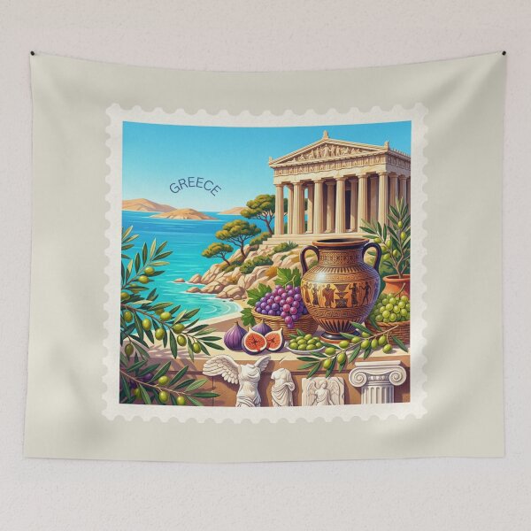 Item preview, Greece Postage Stamp Art – Greek Culture, Mediterranean Beauty & Ancient Heritage designed and sold by Timeless Decor.