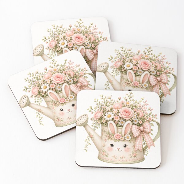 Item preview, Coquette Bunny Watering Can Floral Arrangement | Cute Cottagecore Bunny Garden Decor | Kawaii Flower Watering Can Art designed and sold by looplandger.