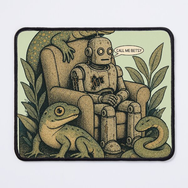 Item preview, funny damaged robot lizard king dystopian humor designed and sold by BigMRanch.