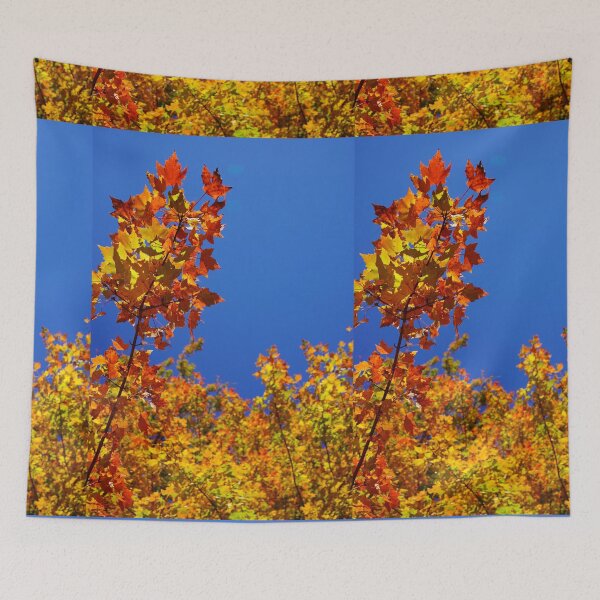 Item preview, Blue Fall Flame - Orange Red and Yellow Fall Leaves Against Bright Blue Sky designed and sold by Loveisthebtwd.