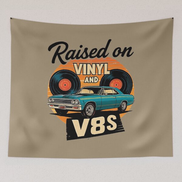 Item preview, Raised On Vinyl and V8s Funny Gift For Vinyl Collectors And Muscle Car Fans designed and sold by WearFine.