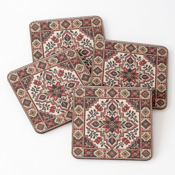 Item preview, Symmetrical Black and Red Floral Tatreez Pattern designed and sold by BrainCurves.