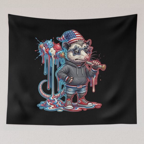 Item preview, Funny Opossum Ice Cream Baseball Meme Patriotic 4th of July USA Flag Animal designed and sold by bilal sibgui.