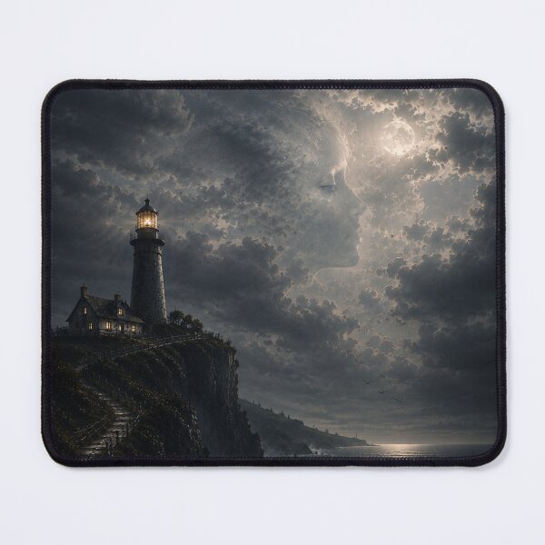 Item preview, Widow's Lighthouse | Hidden Face Coastal Gothic Art | Dark Academia Moonlit Seascape designed and sold by Esterlane.